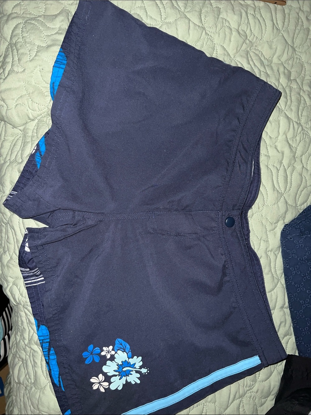Navy Floral Trim Women’s Swim Shorts